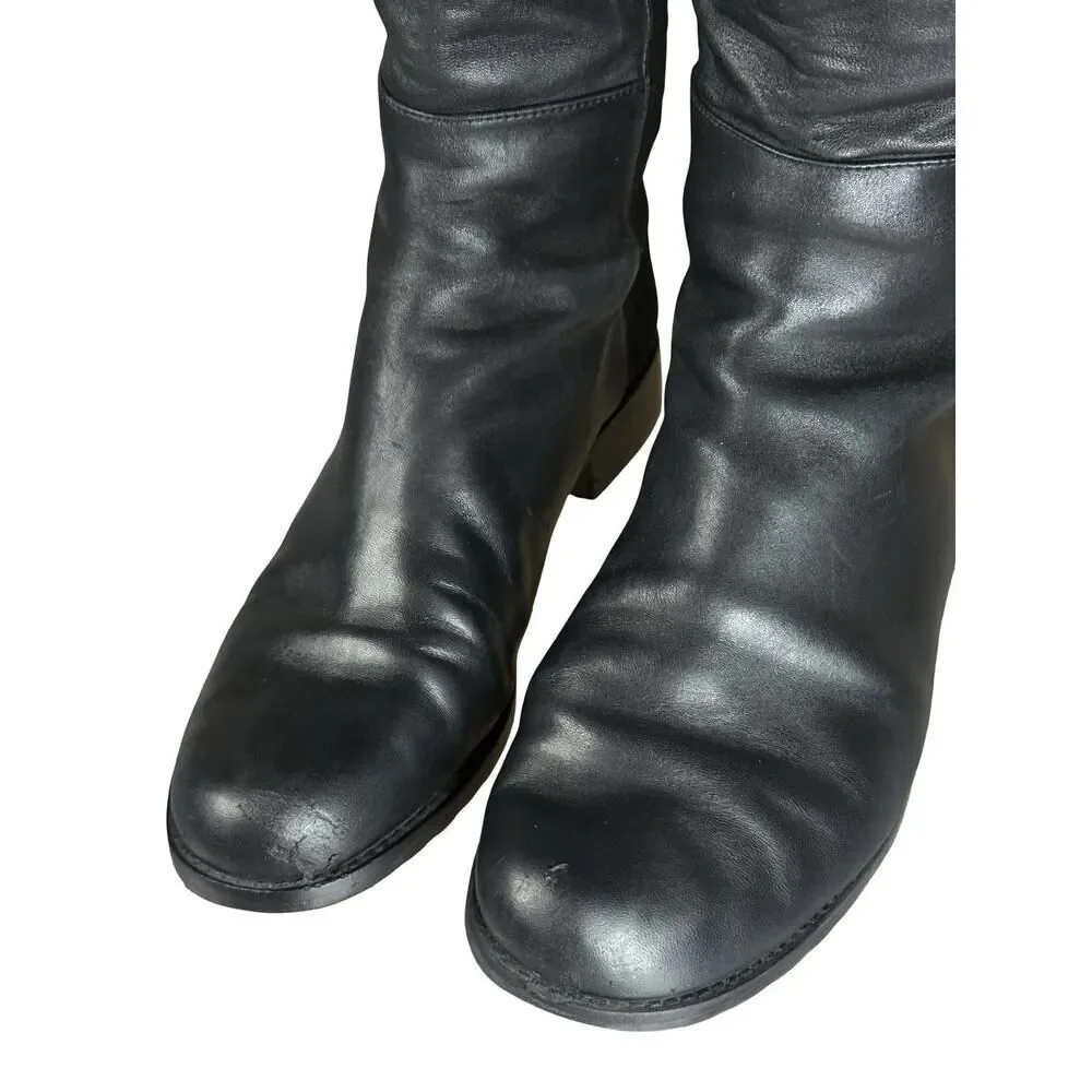 Stuart Weitzman 5050 Black Leather Over Knee Boots Low Heel Size 8.5
